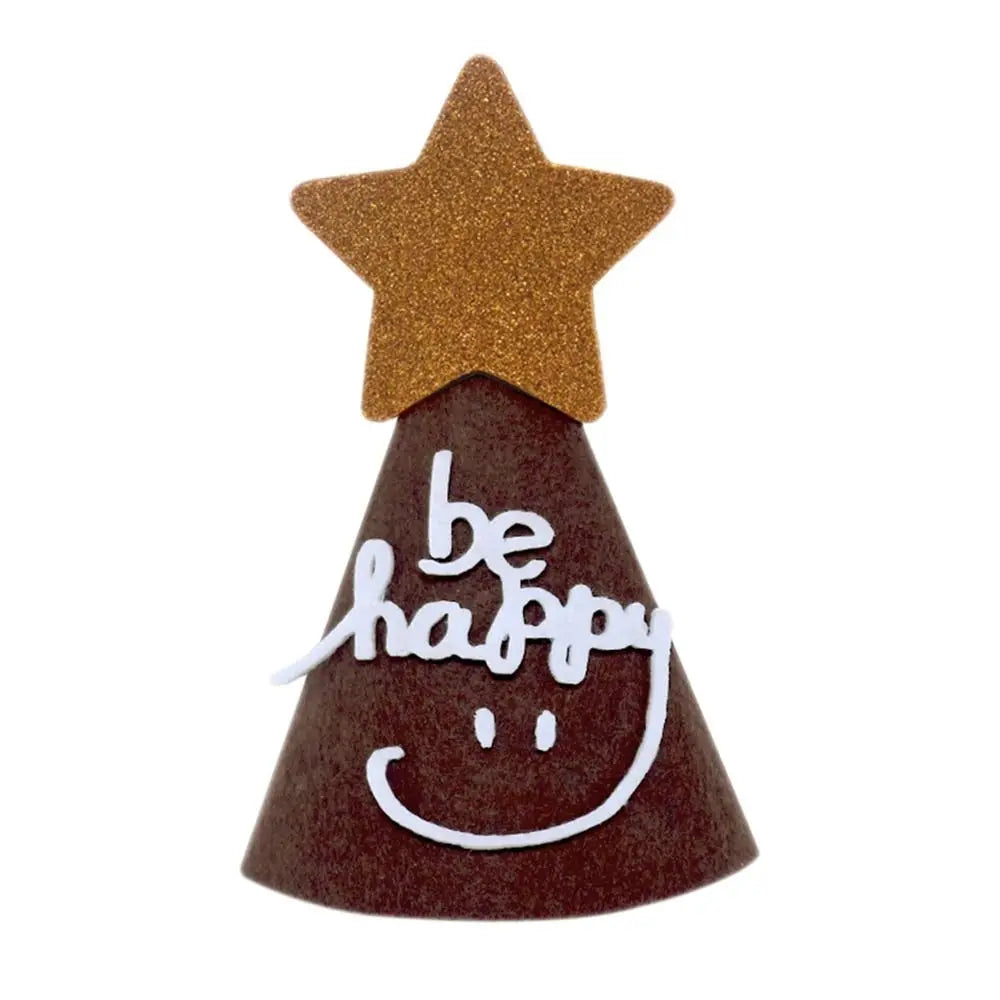 chapeau festif happy birthday étoiles dorées rubans pompons sourires