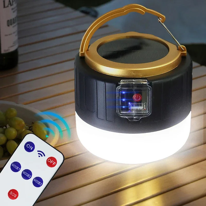 lampe portable camping rechargeable usb solaire led indicateur batterie poignée abatjour moderne