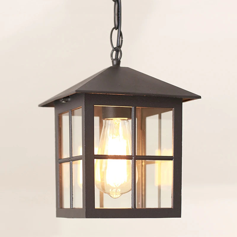 lampe suspendue vintage noir bronze verre transparent barreaux carré salon chambre adjustable(chain)
