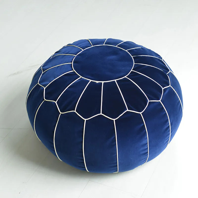 pouf rond décoratif polyester coton couleur vert blanc bleu marine rose orange moderne ethnique