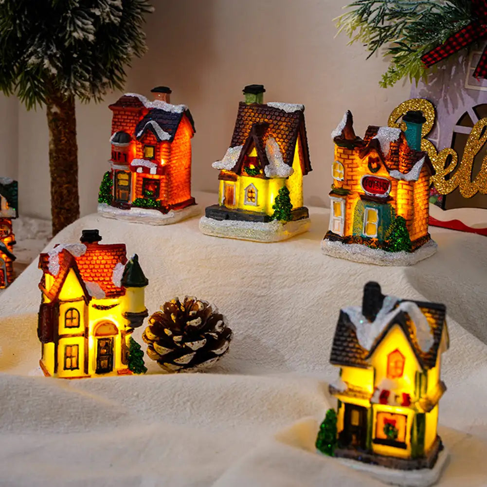 décoration noël lumineuses mini maisons résine brique tuiles colorées festive