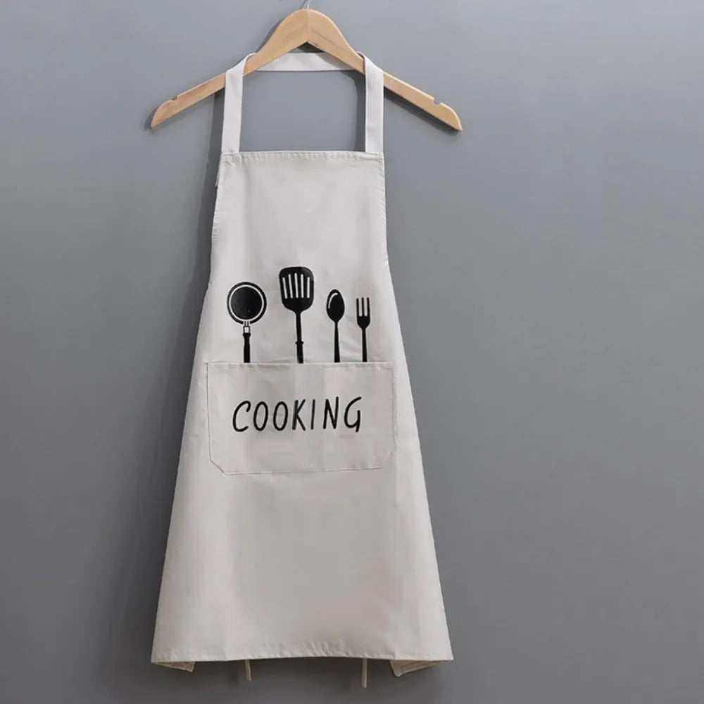 tablier cuisine imperméable noir vert foncé marron illustrations ustensiles cooking poche avant anneaux métalliques