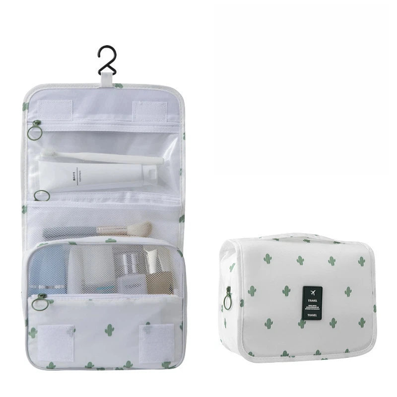 Sac maquillage pliable moderne bleu marine crochets poches intérieures pratique