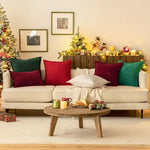 housse coussin velours rayé rouge vert blanc moderne 24x24 pouces zipper cuisine noel