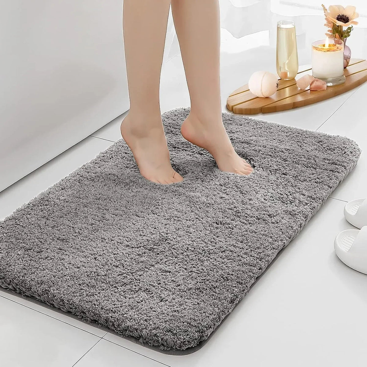 tapis bain gris antidérapant absorption eau épais moderne cheveux longs lavable durable sol