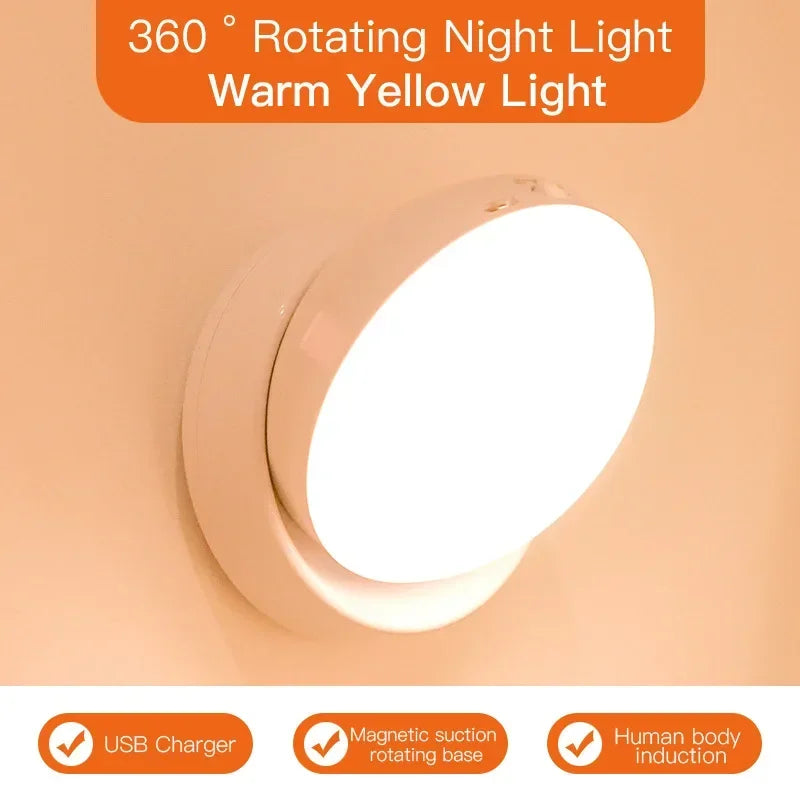 veilleuse nuit lampe led rechargeable aimant magnétique rotation 360 blanc moderne sensor motion detection
