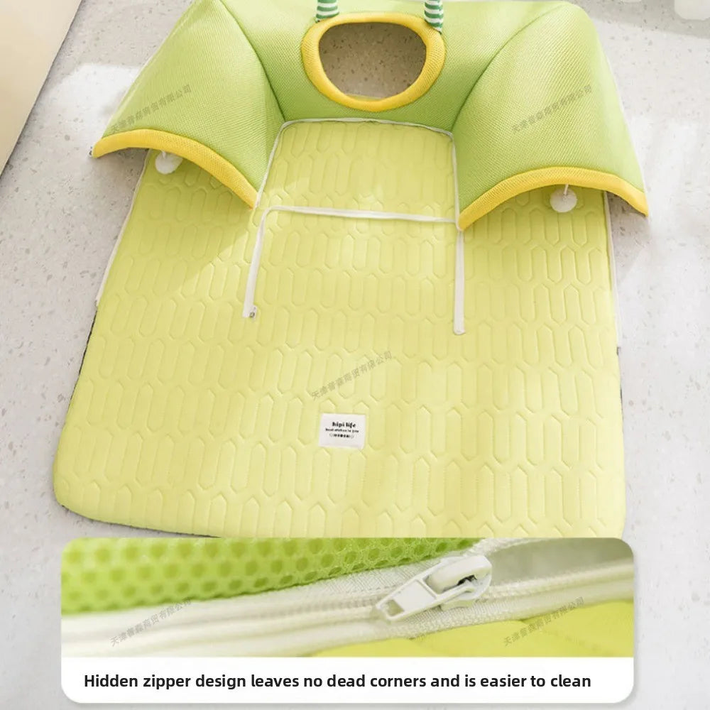 lit chat tapis respirant tissu géométrique moderne vert clair jaune bleu clair