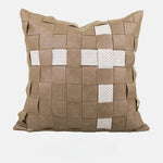 taies d'oreiller géométriques patchwork moderne lin polyester beige marron clair blanc respectueux environnement