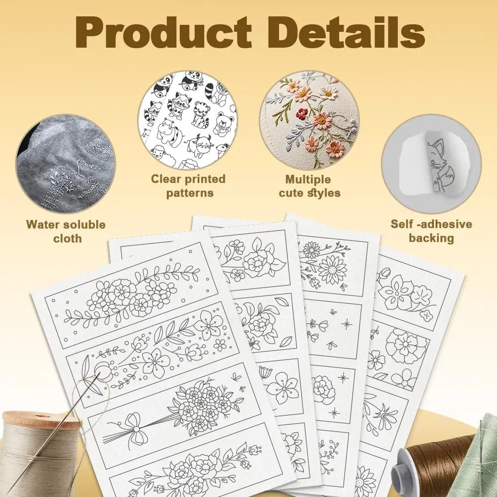 feuilles adhésives broderie motifs floraux fleurs feuilles branches classiques différentes couleurs solubles eau bricolage