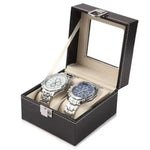 boîtes montres simili cuir noires classiques verrouillables coussinets amovibles compartiments multiples grandes vitres transparentes