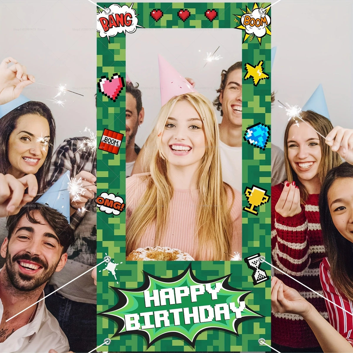 cadre photo vert blanc pixelisé bulles dialogues mariage anniversaire événement clips thèmes jeux vidéos