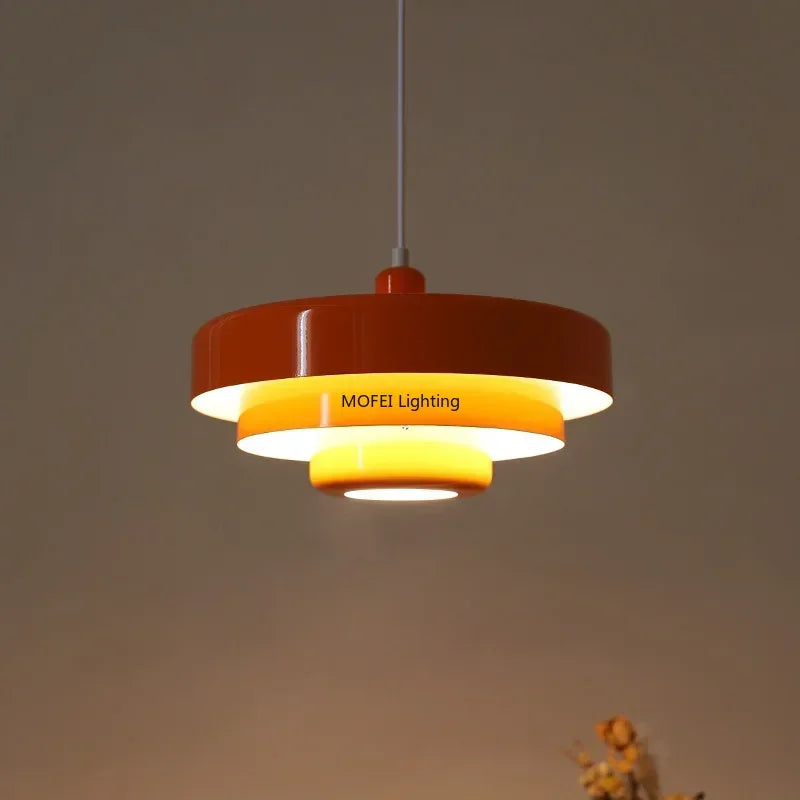 suspension lumineuse moderne pendentif orange noir blanc abat jour rond multi couche opaques fixations