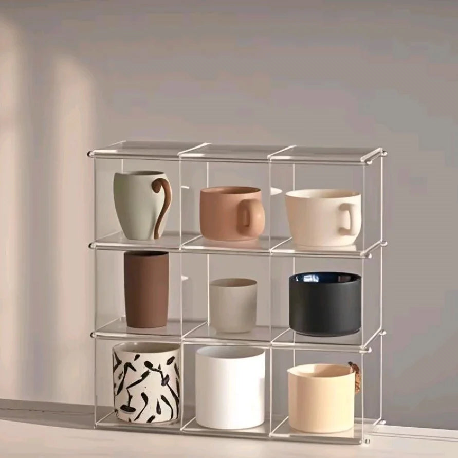 présentoir rangement tasses transparent moderne cuisine support minimaliste pieds accessoires pot gâteau