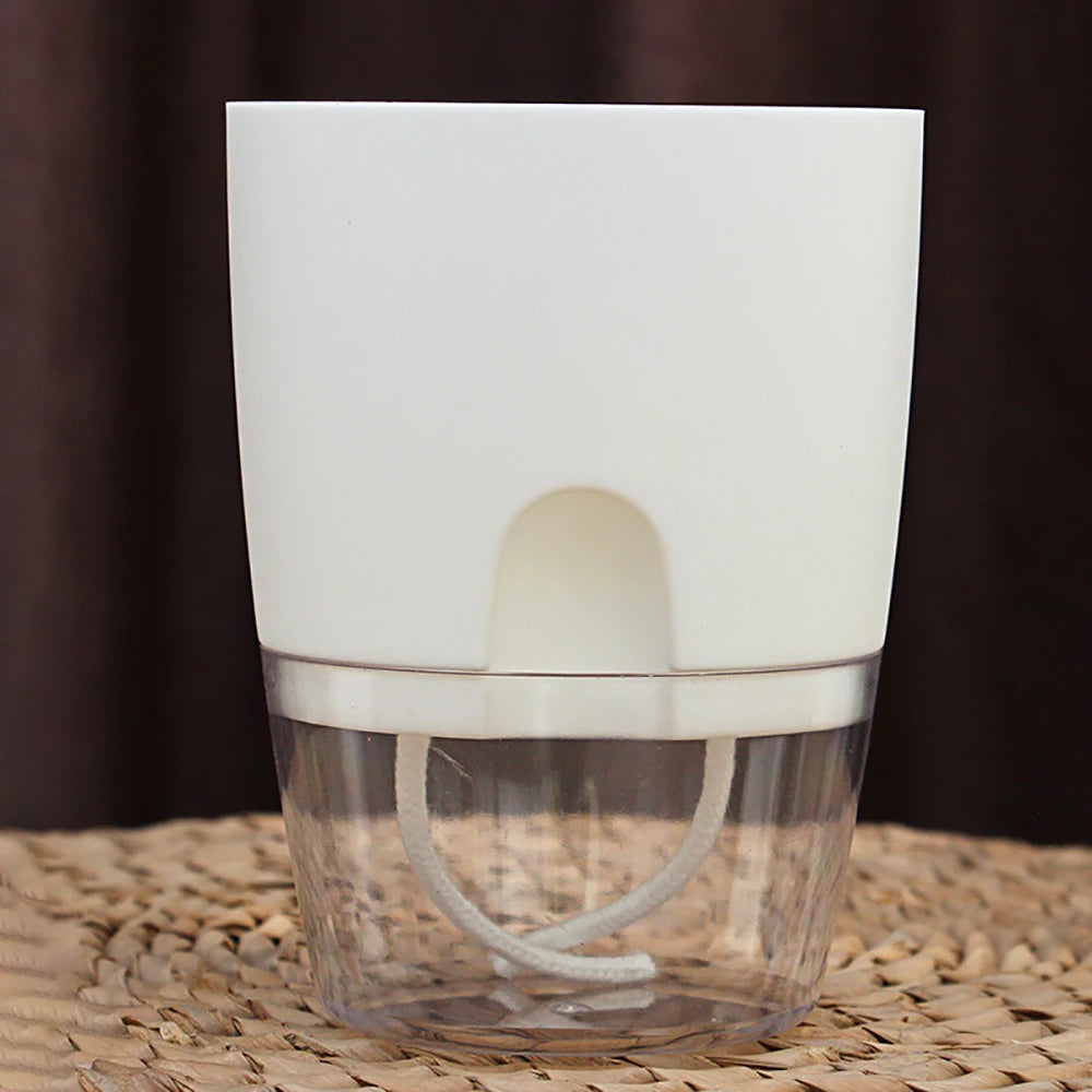Pot plante auto arrosant gris moderne base transparente drainage fenêtre niveau eau inlet
