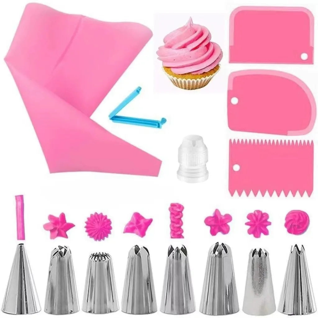 kit pâtisserie sacs pâte douilles métalliques tampons outils pâte silicone couleurs violet rose bleu