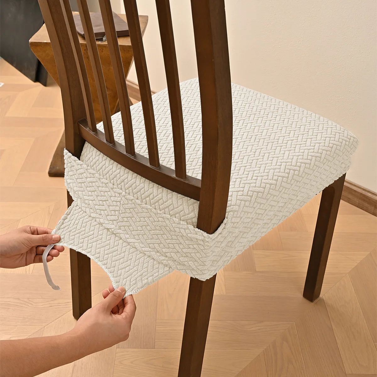 housse chaise tissée motifs géométriques gris clair élasthanne polyester élastique moderne protection anti poussière