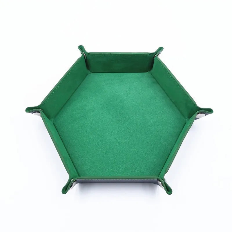 plateau dés hexagonal feutre pliable vert marron bleu rouge noir moderne clous métalliques différents