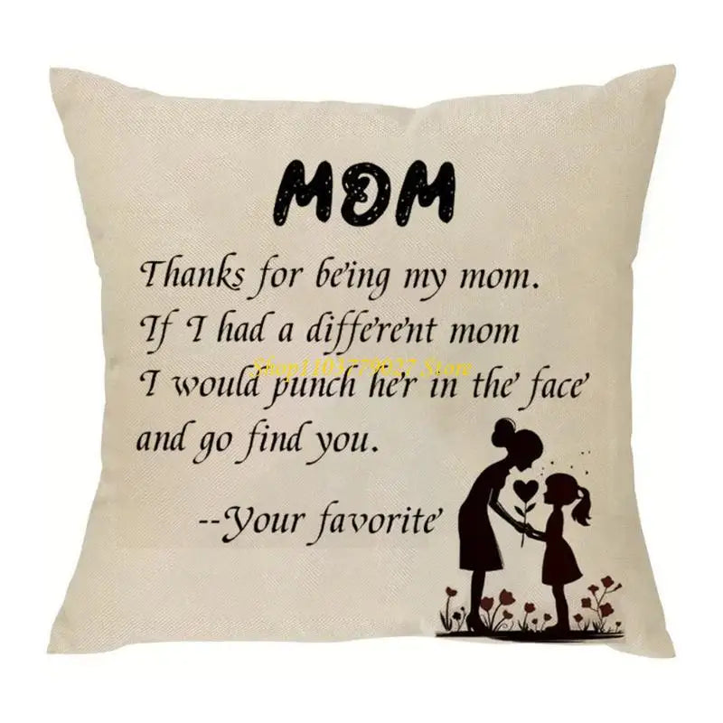 coussin imprimé mère enfant beige décoratif sentimental polyester coton microfibre