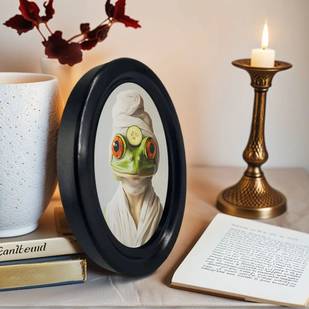cadre photo ovale noir grenouille masque beauté décoration murale classique chambre salle bain apaisante