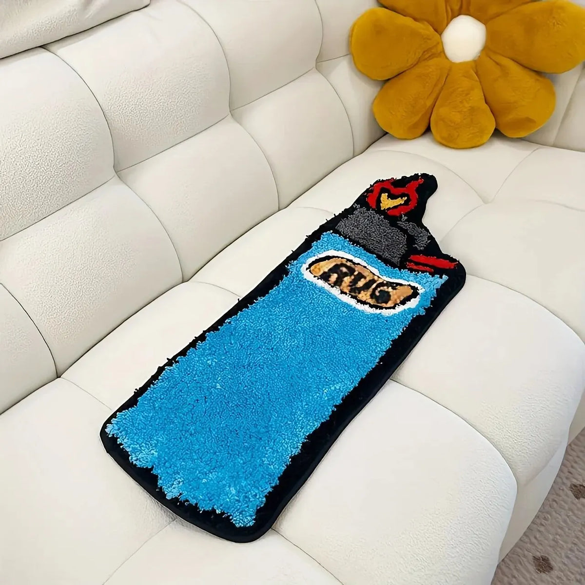 tapis bleu noir pelucheux bouteille rug maison créatif humoristique