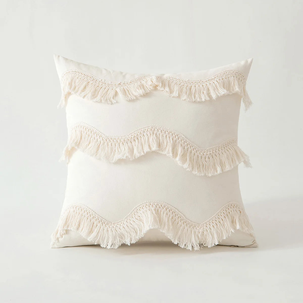 coussin peluche patchwork motif géométrique boho chic franges non toxique 45x45cm