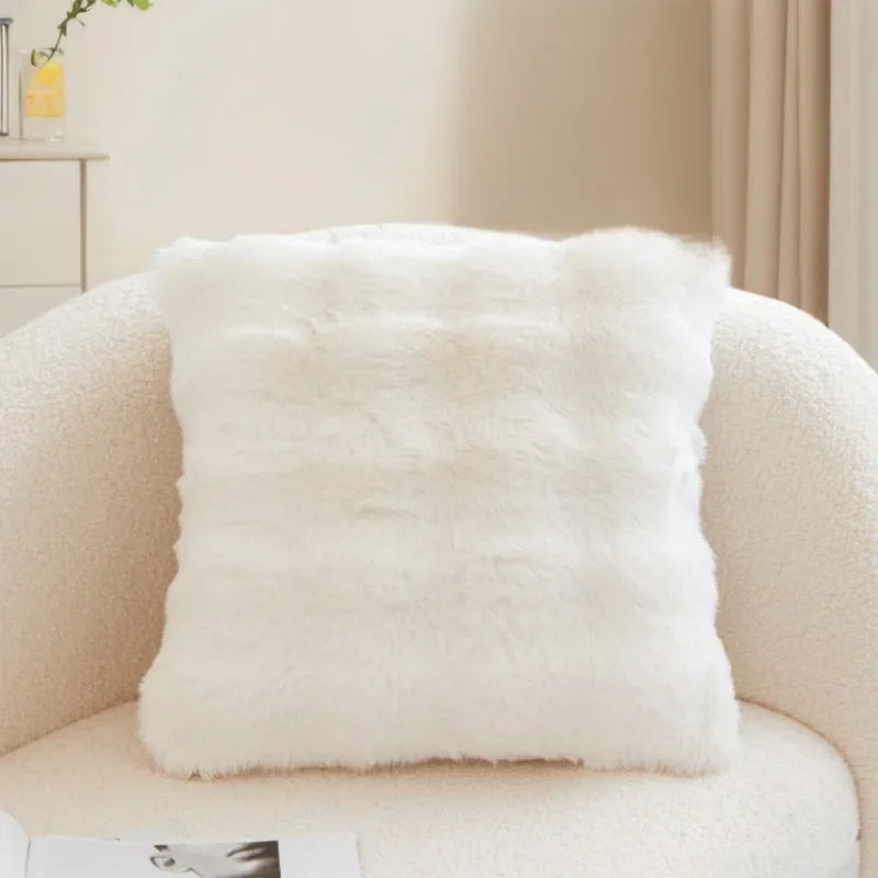 taies d'oreiller velours fourrure couleurs unies moderne canapé hiver pastel clair beige gris marron