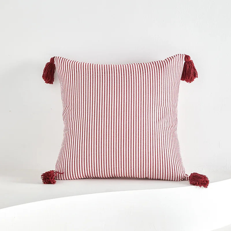 housse coussin rayures rouge blanc coton polyester amovible lavable rustique moderne lit chambre sofa