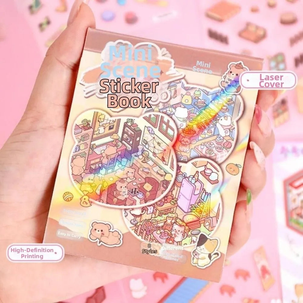 livre stickers scènes miniatures animaux mignons illustrations cartoon rose blanc multicolore