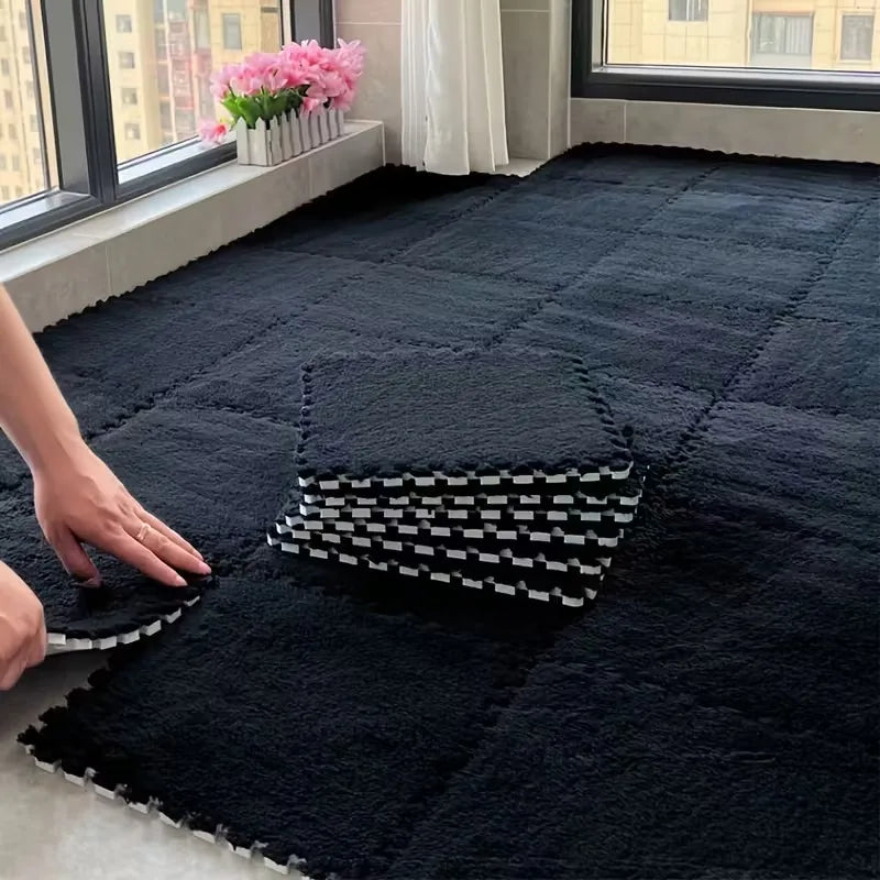 tapis modulable géométrique moelleux noir gris bleu rose moderne adhésif 30cm 10pcs 20pcs