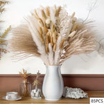 bouquets séchés naturels feuilles fines fleurs blanches plumes beige rustique décoration maison anniversaire baby