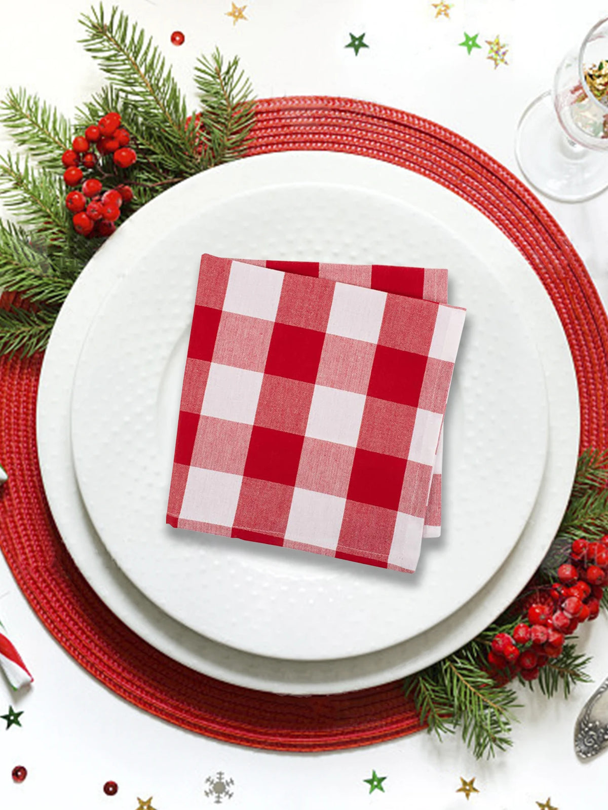 serviettes table rouge blanc carreaux classiques 40x40cm pack pcs dîner maison festive