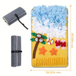 tapis d'activités chiens motif plage palmier coquilles bouée sandales étoiles bibi bleu blanc jaune