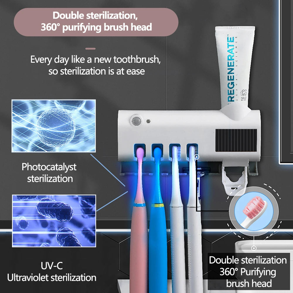porte brosse dents stérilisation uv distribiteur dentifrice brosses dents moderne blanc adhésif solaire charge