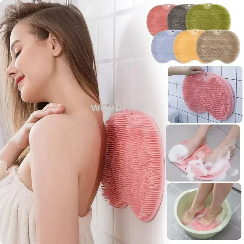 brosse bain silicone exfoliante antidérapante massage pieds rose gris moderne salle bain suction cup