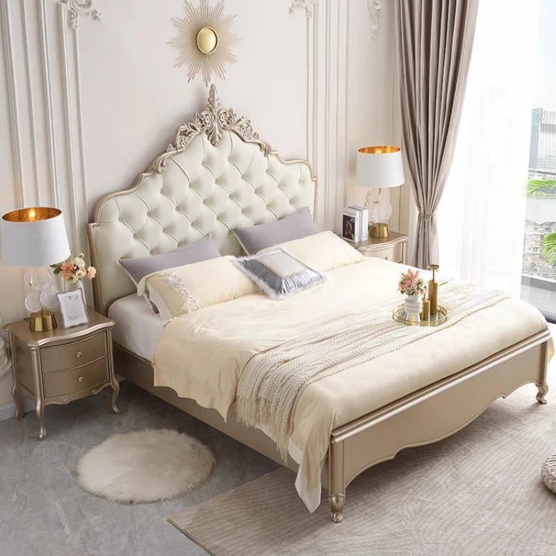 lit matelas 190x172cm simili cuir beige clair classique oreillers minimaliste moderne chambre coucher