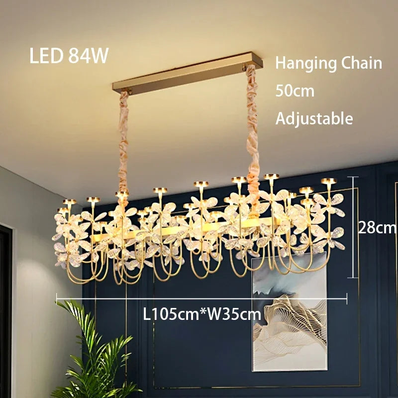 lustre or transparent fleurs cristal classique chaîne éclairage intérieur decoration