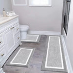 tapis sol microfibre moderne gris blanc bordure blanche antidérapant salle bain