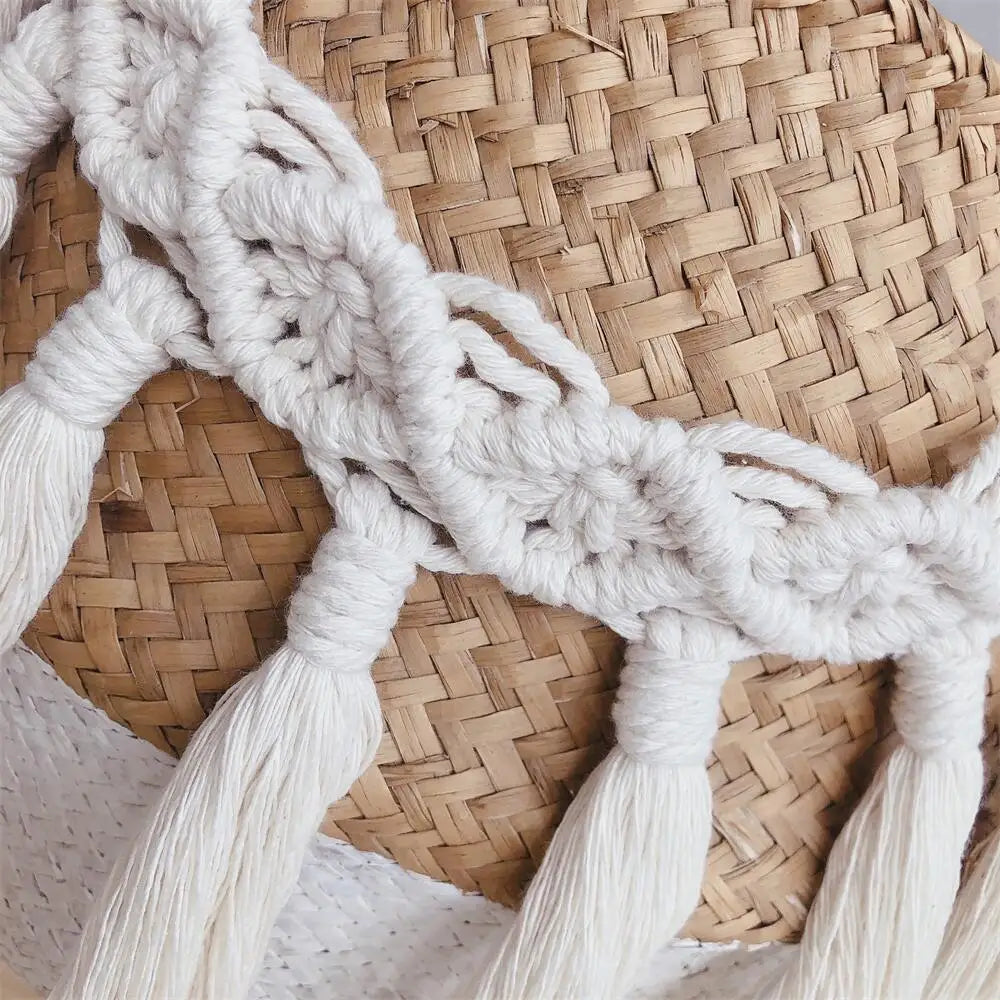 rideau boho chic macramé franges coton solide beige clair accessoires fenêtre pastorale