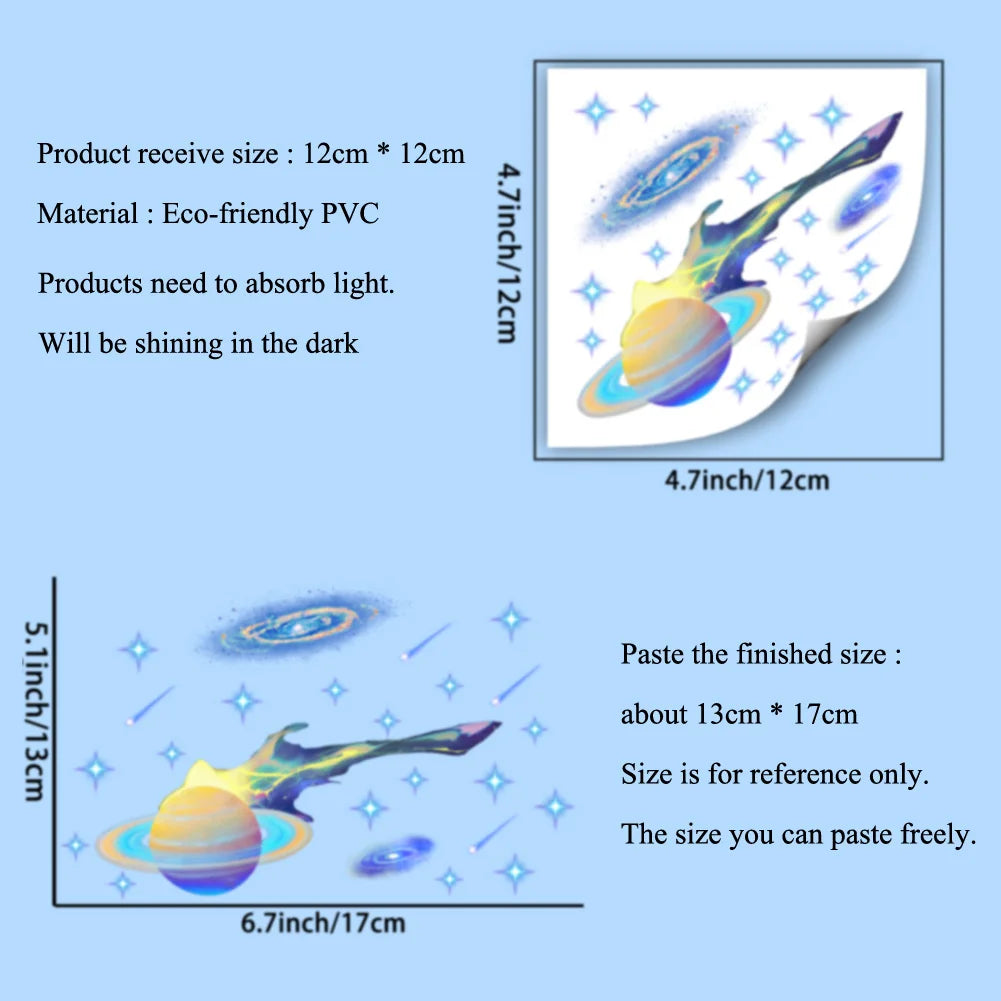 sticker mural autoadhésif planète saturne comète étoiles nuit phosphorescent chambre enfants