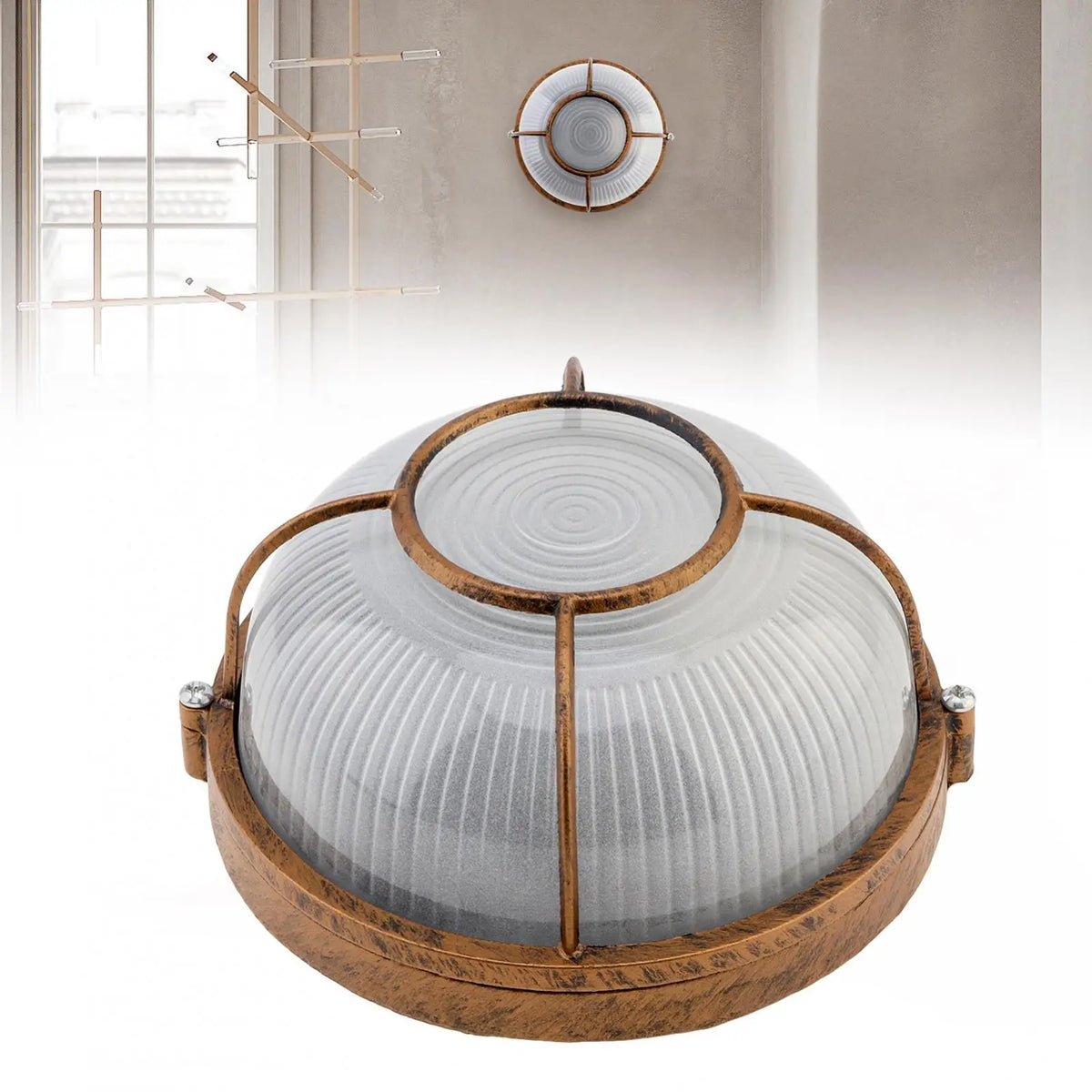 lampe vintage marron clair rayures vertes blanc translucide rustique