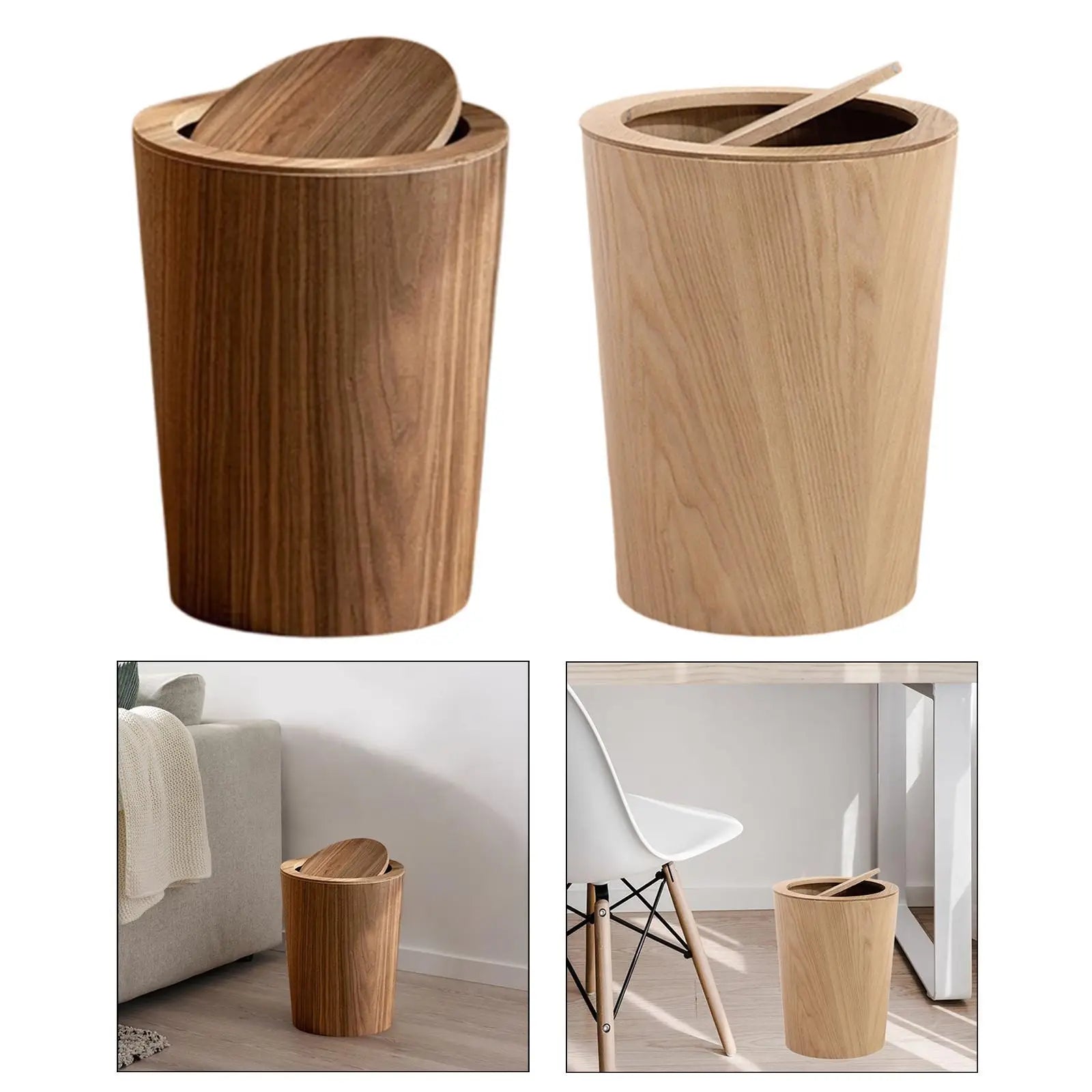 Poubelle en bois avec couvercle rabattable - jaune