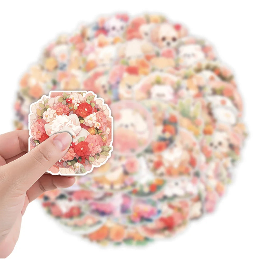 sticker animal dessin animé enfant kawaii fleurs adhésif imperméable collection papeterie