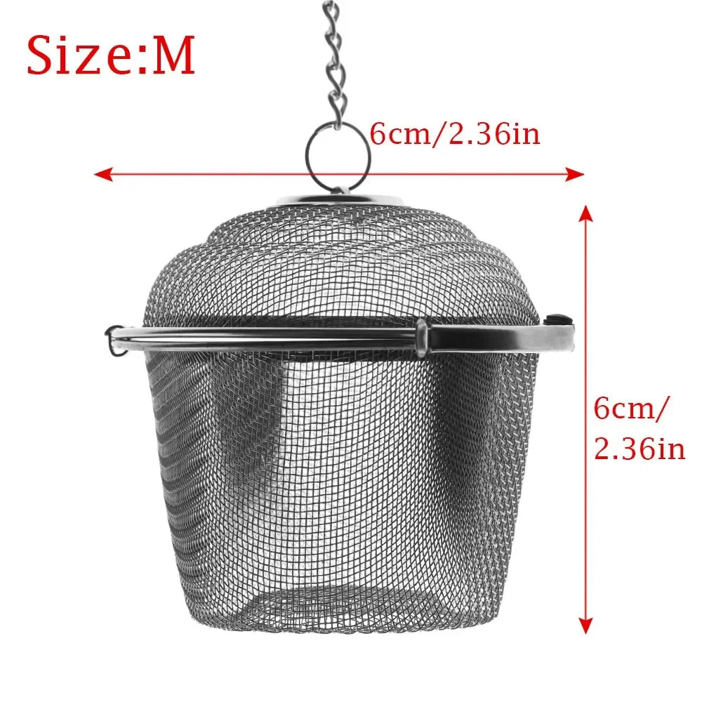 infuseur thé maille fine chaîne boucle moderne argenté filtre épices cuisine théière herbes thé