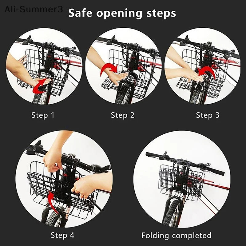 panier vélo pliable noir argenté structure treillis minimaliste utilitaire fixations métalliques avant arrière