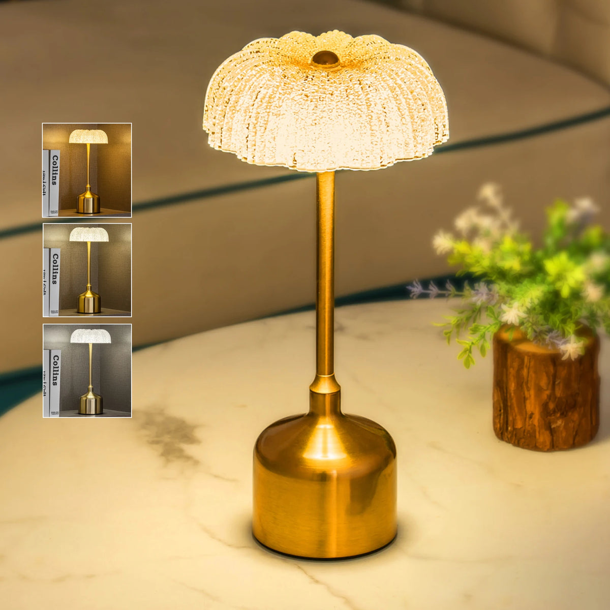 lampe table rechargeable led or transparent moderne fibre graduée tactile chambre