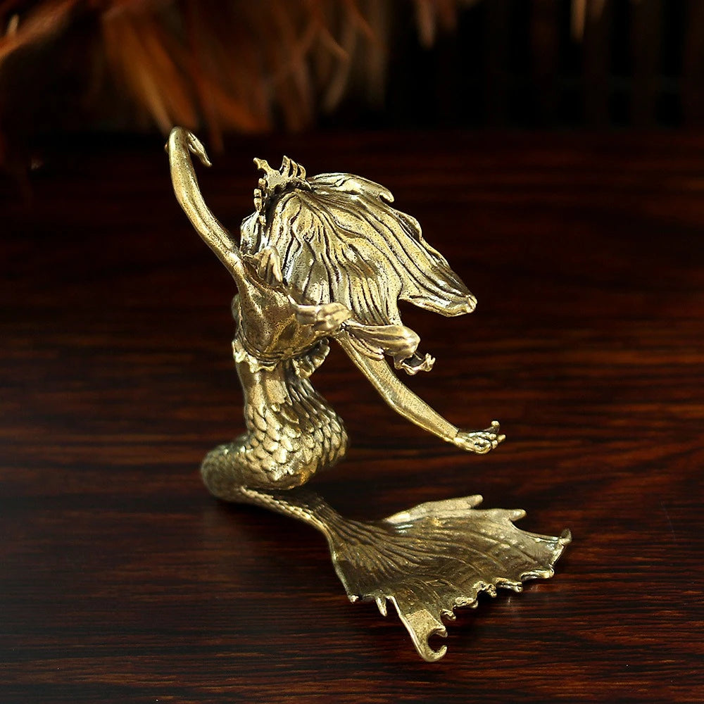 statuette sirène dorée peau poisson cheveux ondulés classique décoration maison artisanat figurine miniatureOpaqueDecorationArtCraftFigureMiniature