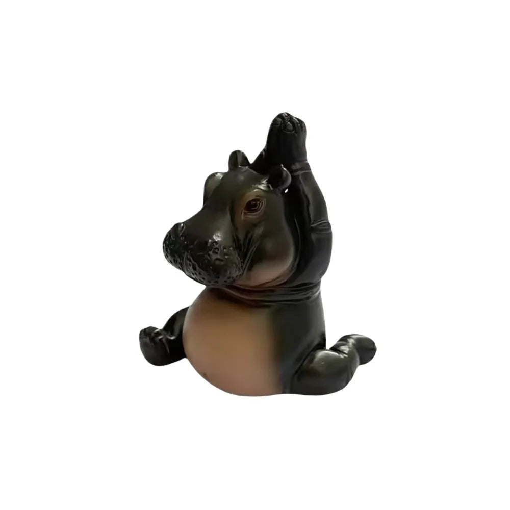 statuette hippopotame résine noir marron pose yoga méditation moderne minimaliste