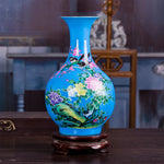 vase porcelaine traditionnel fleurs oiseaux jaune rouge bleu maison