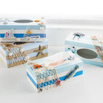 boîte mouchoirs marin bois bleu rayures coquillages bateau étoile mer décorative maison rangement