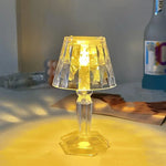 lampe table moderne transparente rayures texturées base plate led changeante nocturne chambre festive